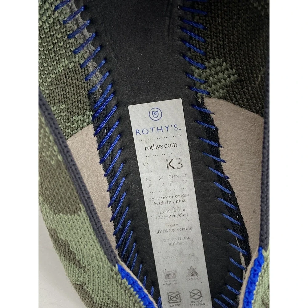 Rothy's‎ Size 3 Youth Olive Camo Textile The Kids Loafer Casual Flat Shoe